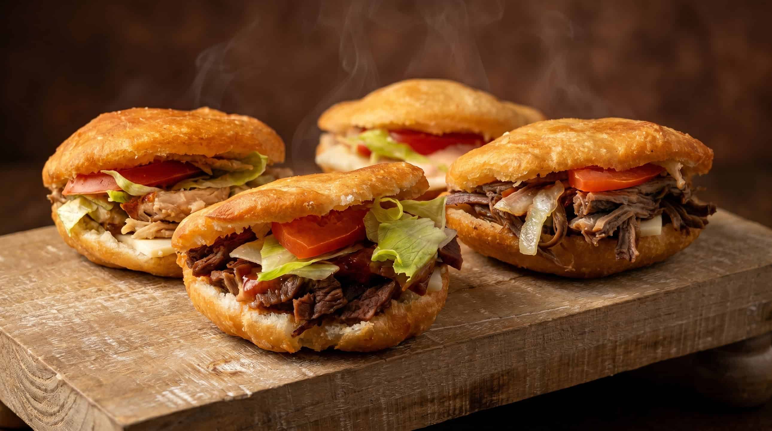 Four golden Puerto Rican domplines stacked, fresh from the fryer